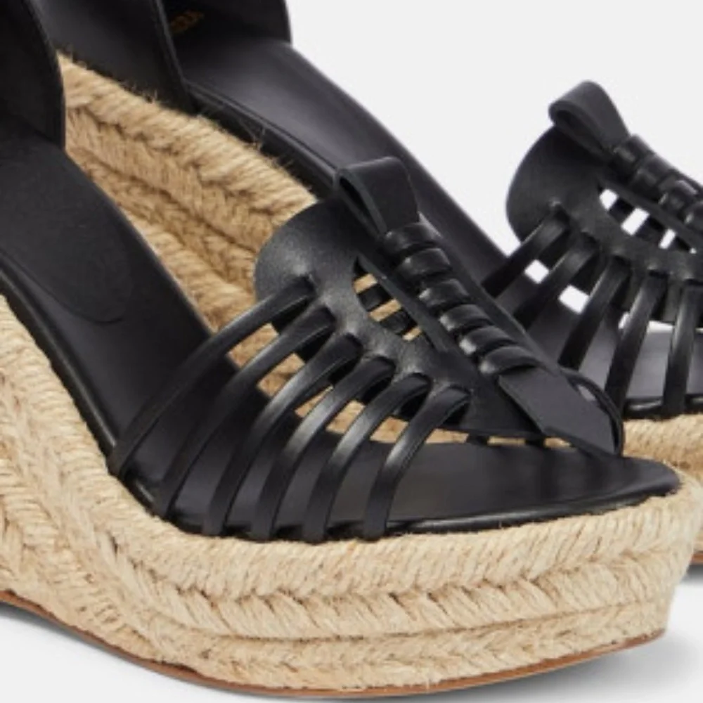 NWT Altuzarra Black Woven Leather Espadrille Wedges EU 41 US 11 Made in Spain